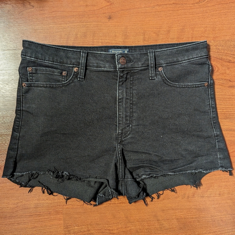 Abercrombie & Fitch Black Distressed Denim Jean Shorts